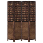 Room Divider 4 Panels Dark Brown Solid Wood Paulownia