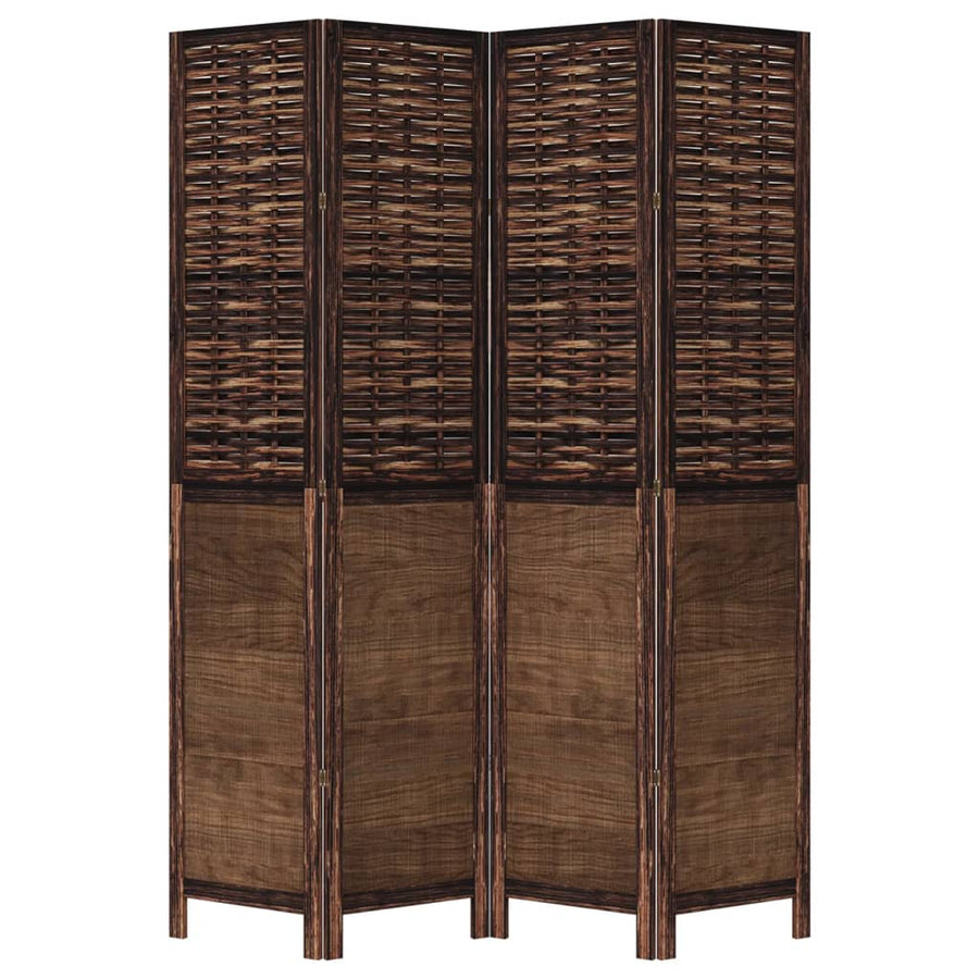 Room Divider 4 Panels Dark Brown Solid Wood Paulownia