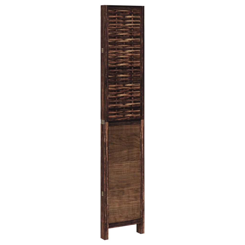 Room Divider 4 Panels Dark Brown Solid Wood Paulownia