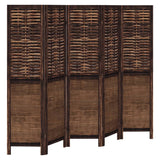 Room Divider 5 Panels Dark Brown Solid Wood Paulownia - Front View
