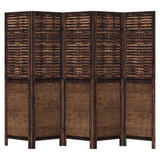 Room Divider 5 Panels Dark Brown Solid Wood Paulownia