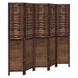 Room Divider 5 Panels Dark Brown Solid Wood Paulownia - Front View