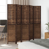 Room Divider 5 Panels Dark Brown Solid Wood Paulownia - Side View