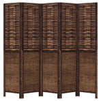Room Divider 5 Panels Dark Brown Solid Wood Paulownia