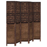 Room Divider 5 Panels Dark Brown Solid Wood Paulownia - Front View