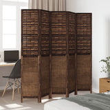 Room Divider 5 Panels Dark Brown Solid Wood Paulownia