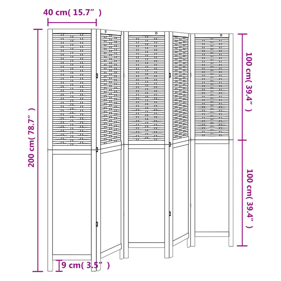Room Divider 5 Panels Dark Brown Solid Wood Paulownia