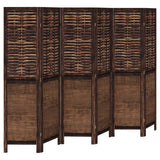 Room Divider 6 Panels Dark Brown Solid Wood Paulownia - Front View