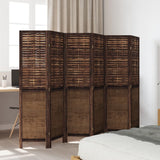 Room Divider 6 Panels Dark Brown Solid Wood Paulownia - Side View