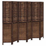 Room Divider 6 Panels Dark Brown Solid Wood Paulownia - Front View