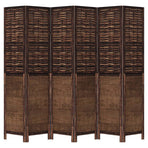 Room Divider 6 Panels Dark Brown Solid Wood Paulownia