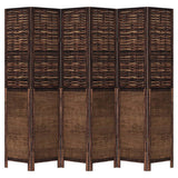 Room Divider 6 Panels Dark Brown Solid Wood Paulownia - Front View
