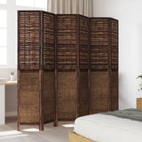 Room Divider 6 Panels Dark Brown Solid Wood Paulownia - Side View
