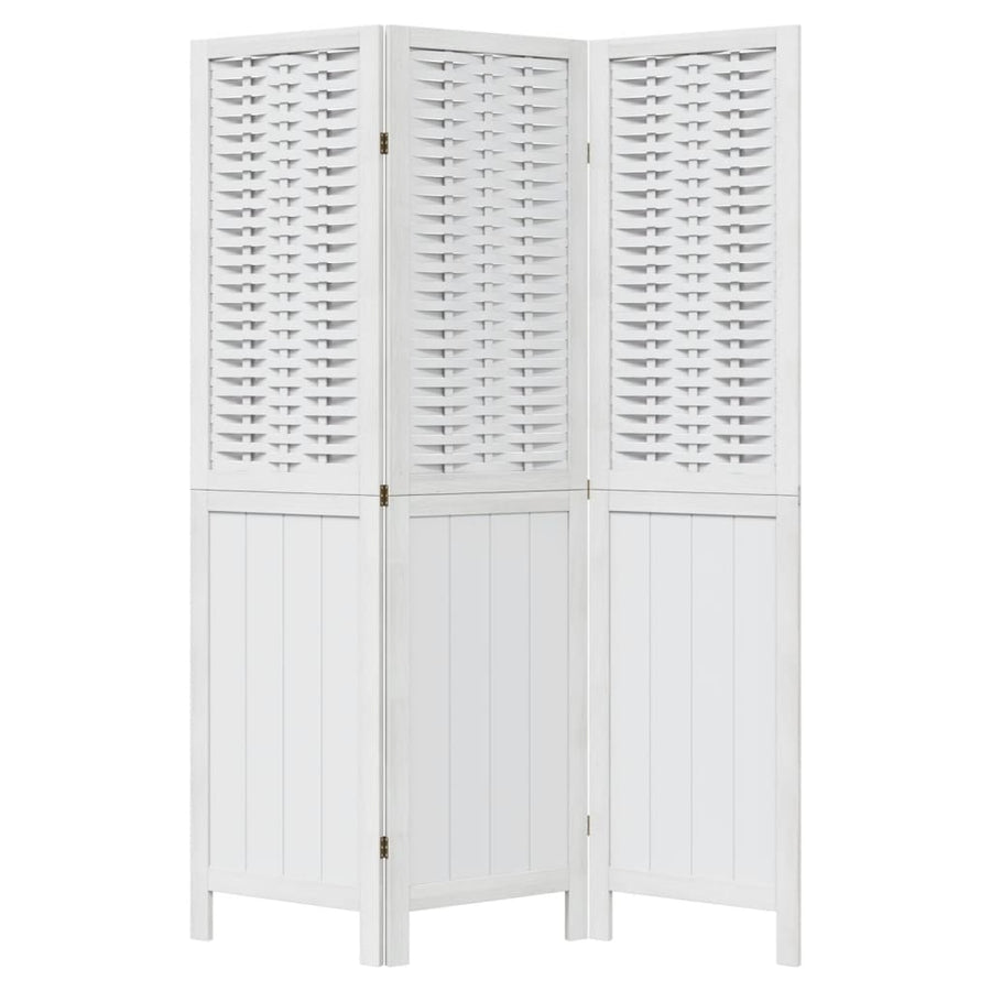 Room Divider 3 Panels White Solid Wood Paulownia