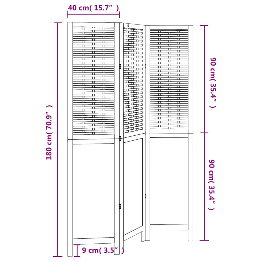 Room Divider 3 Panels White Solid Wood Paulownia