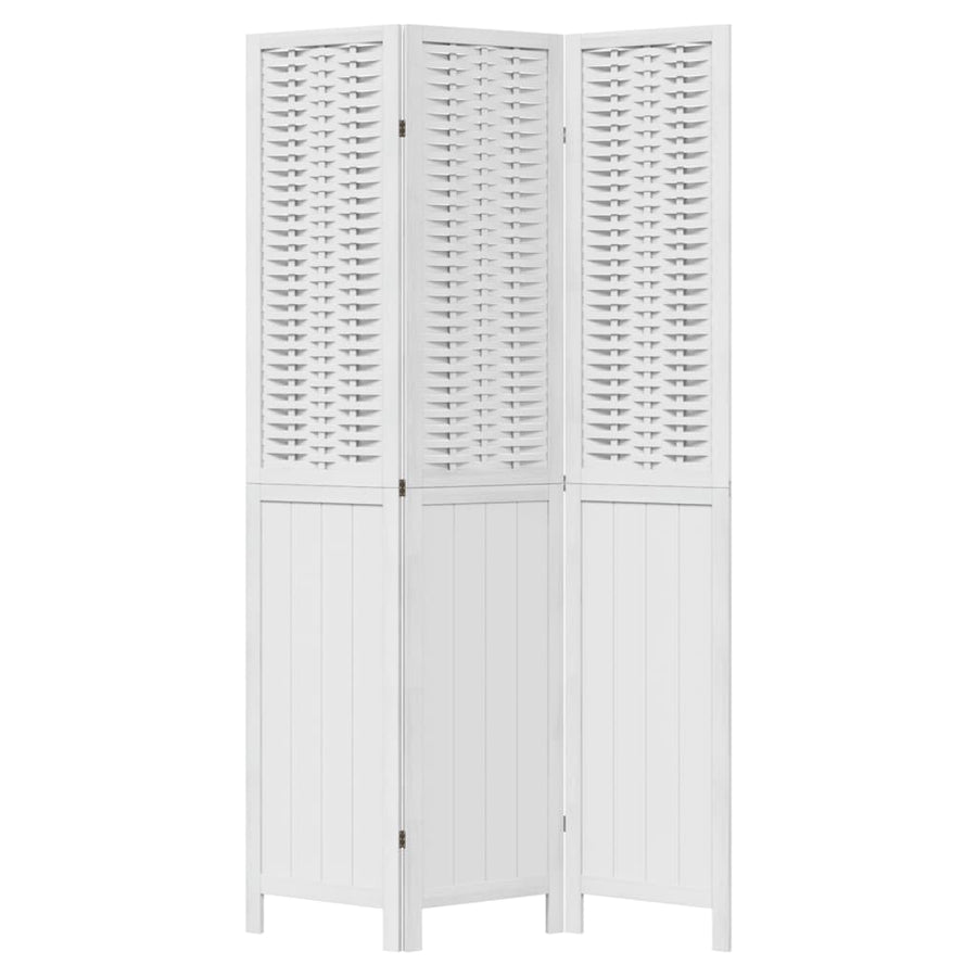 Room Divider 3 Panels White Solid Wood Paulownia