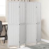 Room Divider 4 Panels White Solid Wood Paulownia