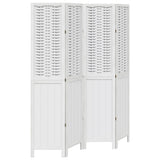 Room Divider 4 Panels White Solid Wood Paulownia - Front View