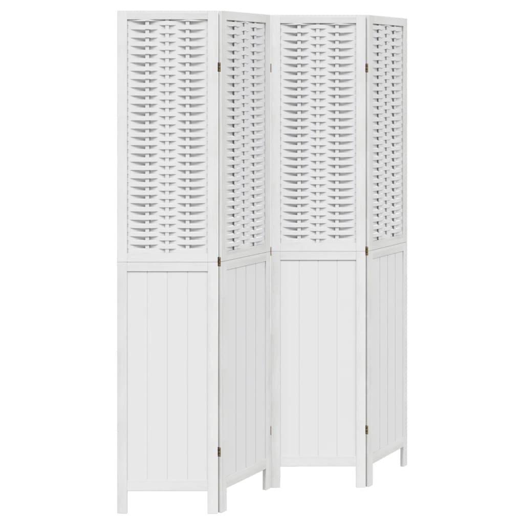 Room Divider 4 Panels White Solid Wood Paulownia