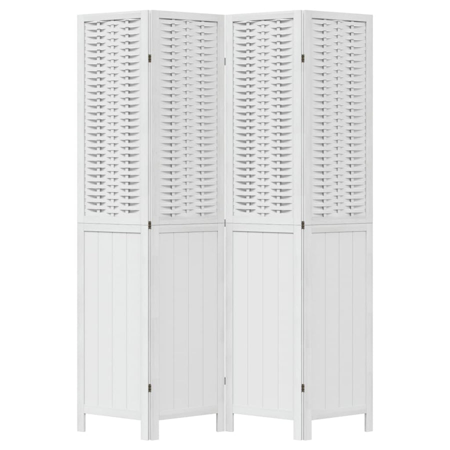 Room Divider 4 Panels White Solid Wood Paulownia