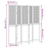 Room Divider 5 Panels White Solid Wood Paulownia