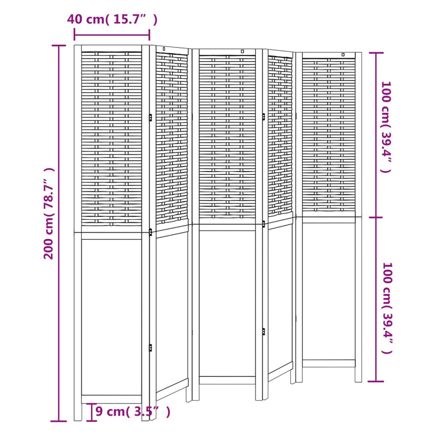 Room Divider 5 Panels White Solid Wood Paulownia