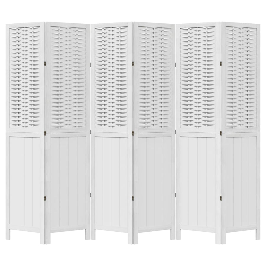 Room Divider 6 Panels White Solid Wood Paulownia
