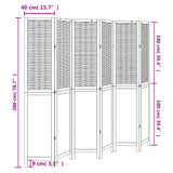 Room Divider 6 Panels White Solid Wood Paulownia