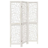 Room Divider 3 Panels White Solid Wood Paulownia - Front View
