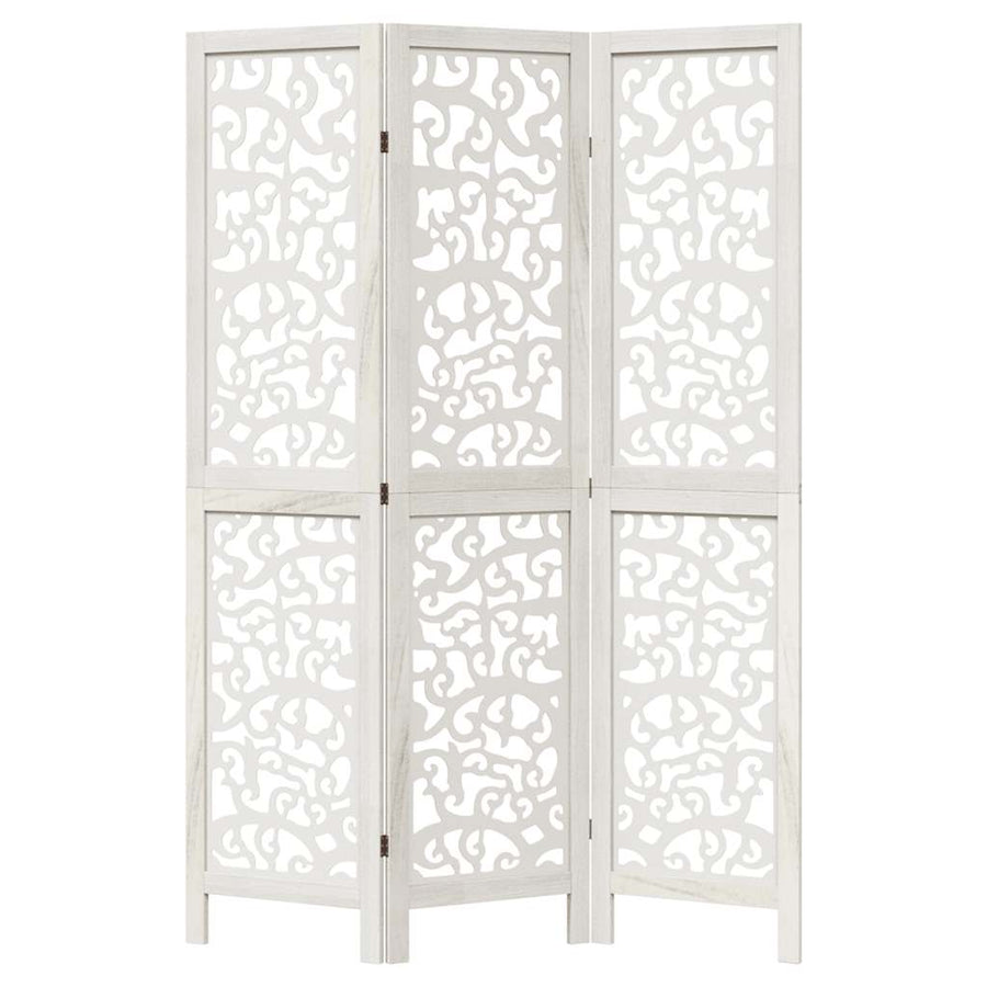 Room Divider 3 Panels White Solid Wood Paulownia