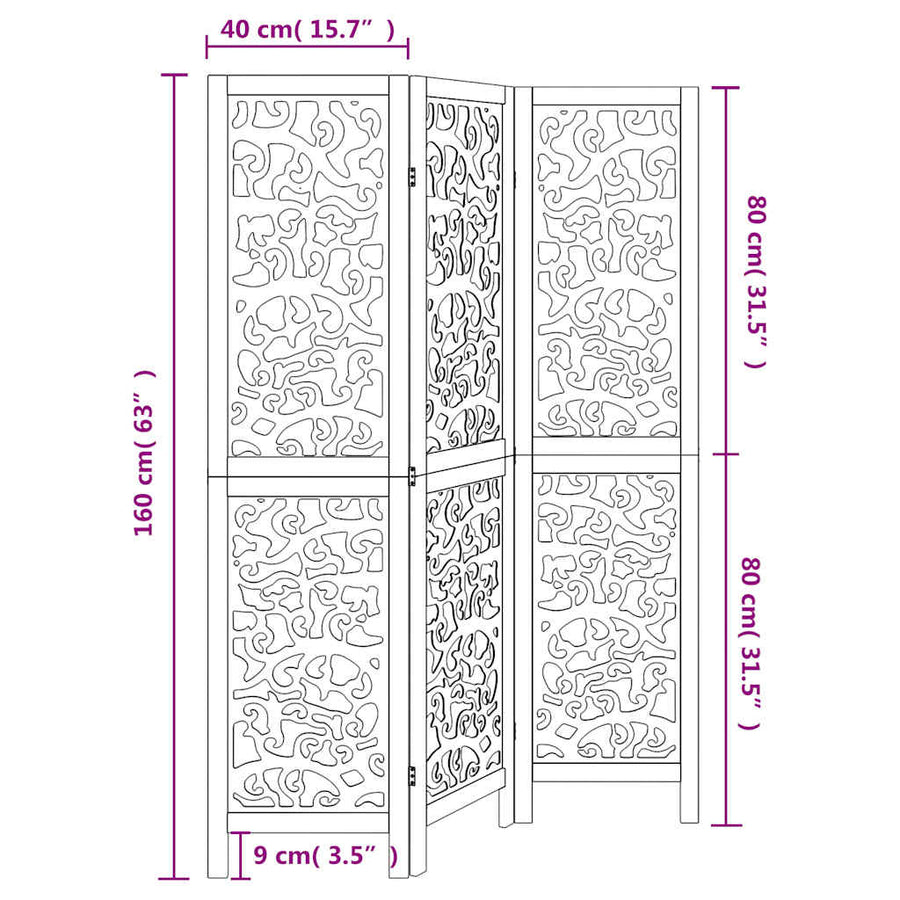 Room Divider 3 Panels White Solid Wood Paulownia