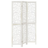 Room Divider 3 Panels White Solid Wood Paulownia - Front View