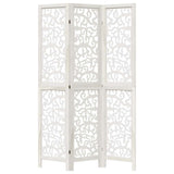 Room Divider 3 Panels White Solid Wood Paulownia
