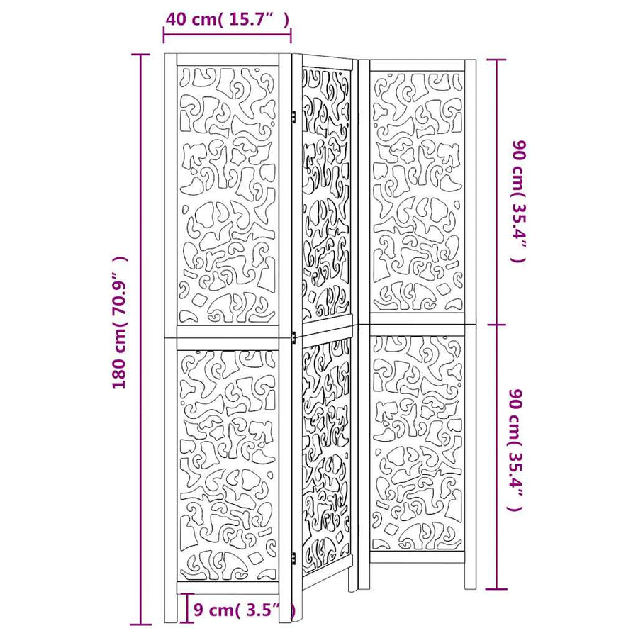 Room Divider 3 Panels White Solid Wood Paulownia