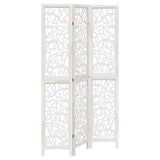 Room Divider 3 Panels White Solid Wood Paulownia - Front View