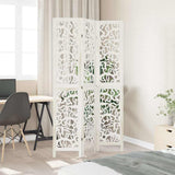 Room Divider 3 Panels White Solid Wood Paulownia - Side View