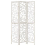 Room Divider 3 Panels White Solid Wood Paulownia