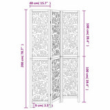 Room Divider 3 Panels White Solid Wood Paulownia - Low Angle