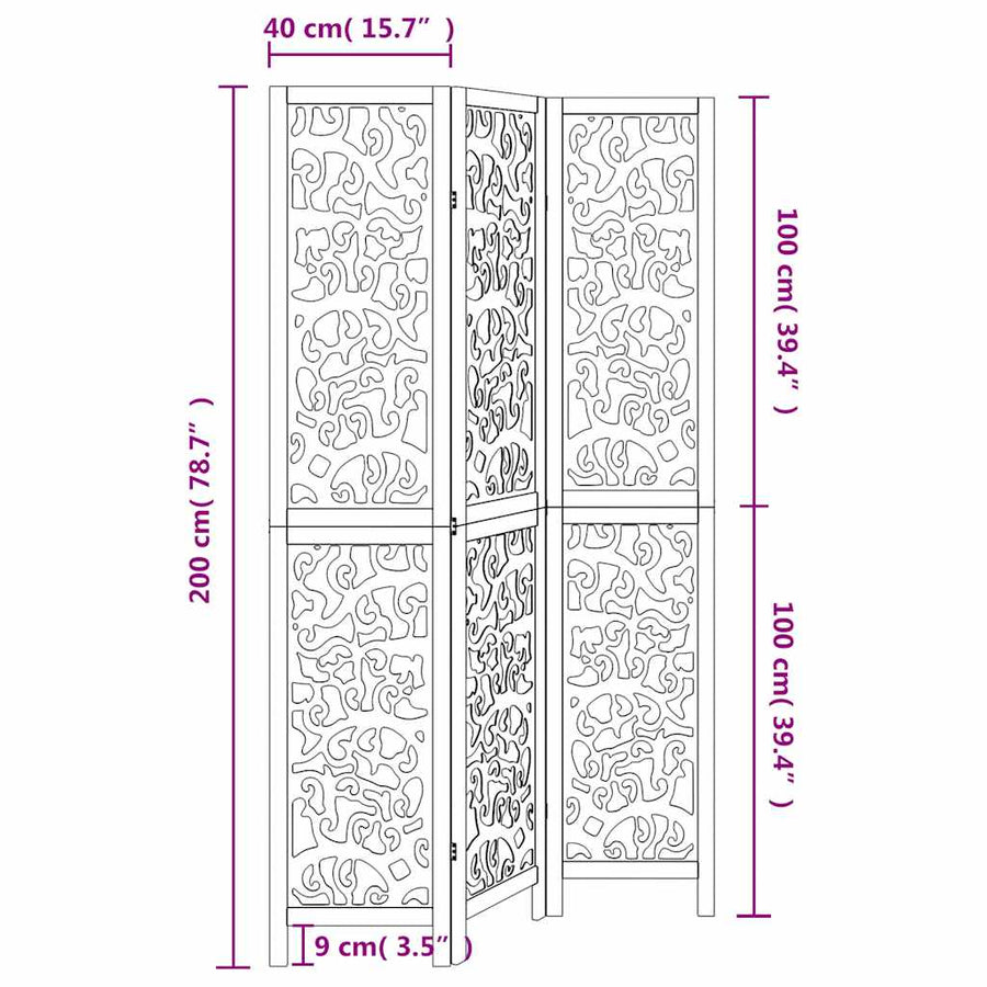 Room Divider 3 Panels White Solid Wood Paulownia
