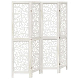 Room Divider 4 Panels White Solid Wood Paulownia - Front View