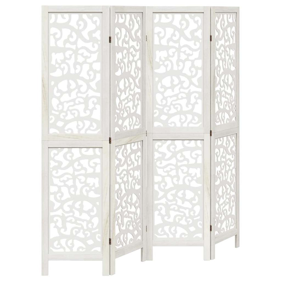 Room Divider 4 Panels White Solid Wood Paulownia