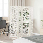 Room Divider 4 Panels White Solid Wood Paulownia