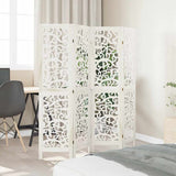 Room Divider 4 Panels White Solid Wood Paulownia - Side View