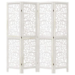 Room Divider 4 Panels White Solid Wood Paulownia