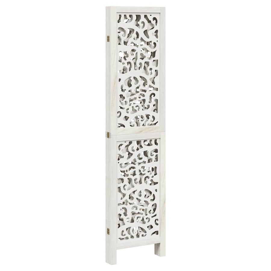 Room Divider 4 Panels White Solid Wood Paulownia