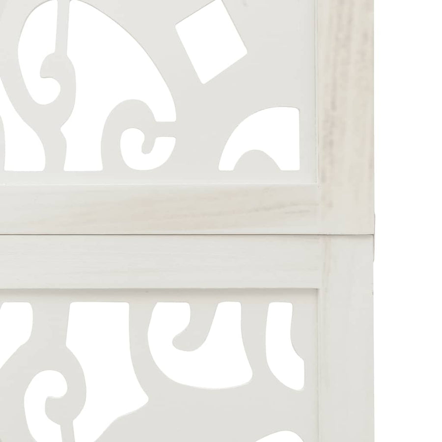 Room Divider 4 Panels White Solid Wood Paulownia