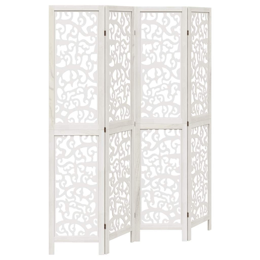 Room Divider 4 Panels White Solid Wood Paulownia
