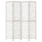 Room Divider 4 Panels White Solid Wood Paulownia