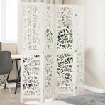 Room Divider 4 Panels White Solid Wood Paulownia