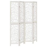 Room Divider 4 Panels White Solid Wood Paulownia - Front View